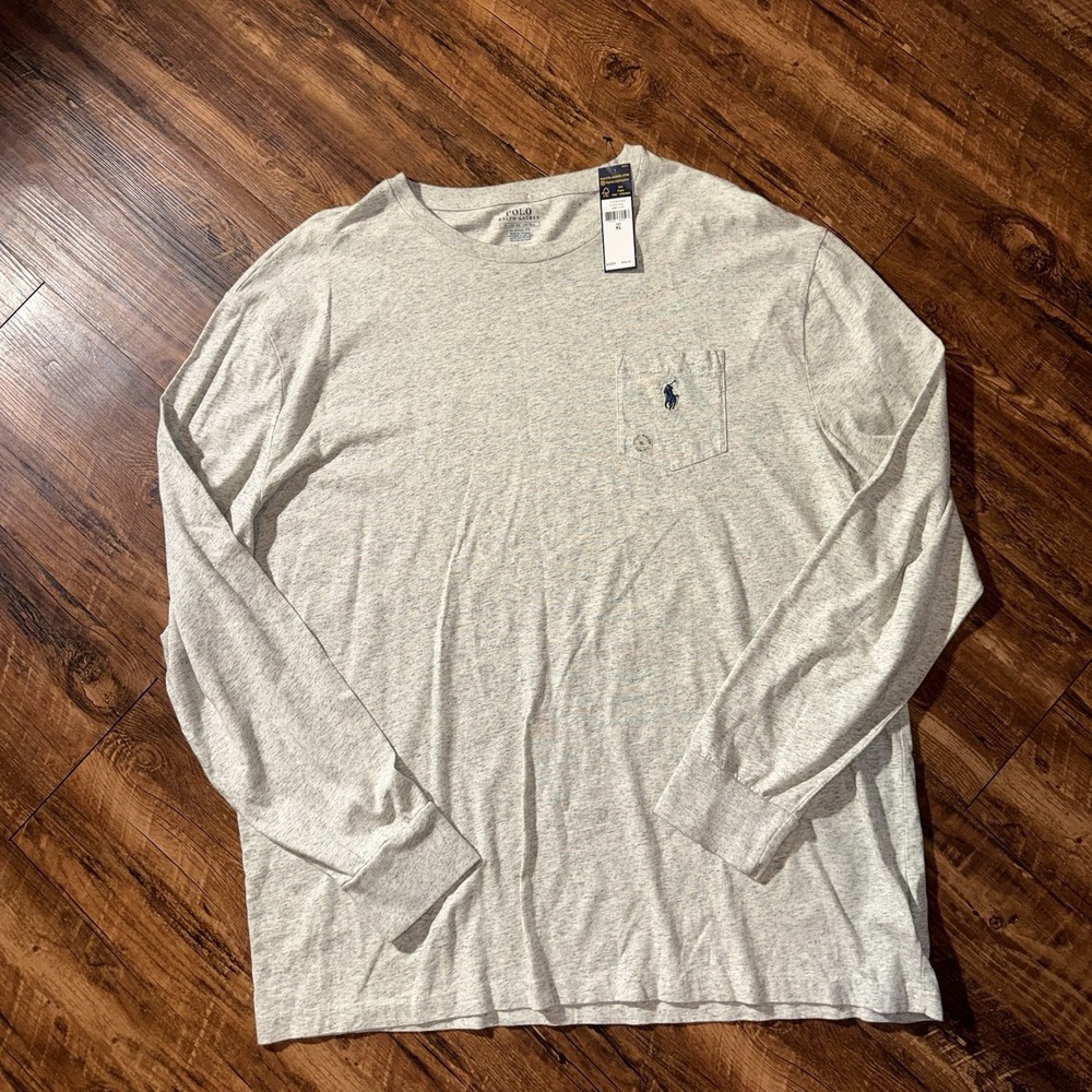 Polo Ralph Lauren Light Grey Classic Long Sleeve Pocket Tee Men's XL NEW $45